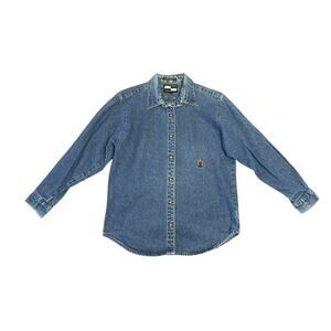 90s Vintage Urgent Care Sports Wear Denim Button Up Shirt SZ Small Y2K Classic